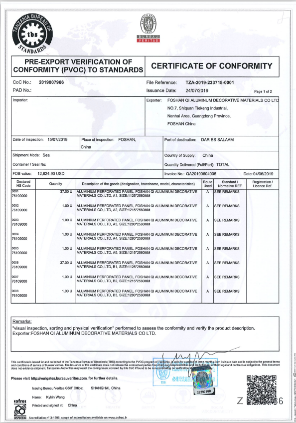 CERTIFICATE OF CONFORMITY