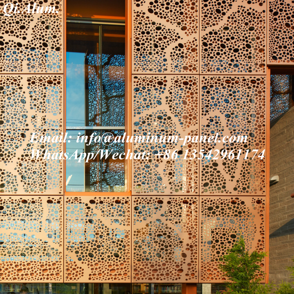 Aluminum orange perforated punching panel curtain wall decoration exhibition project