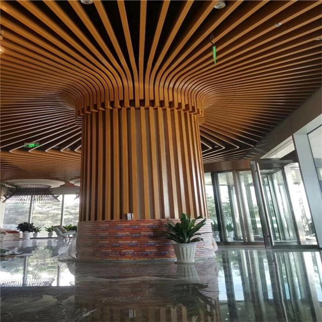 Aluminum curved profile wooden finish for column cladding for shopping malls